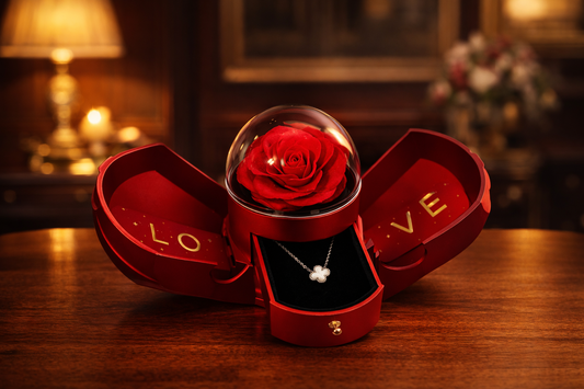 Trandafir Etern Roșu cu Colier