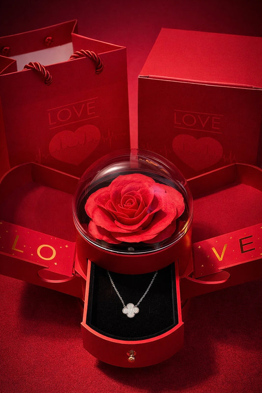 Trandafir Etern Roșu cu Colier