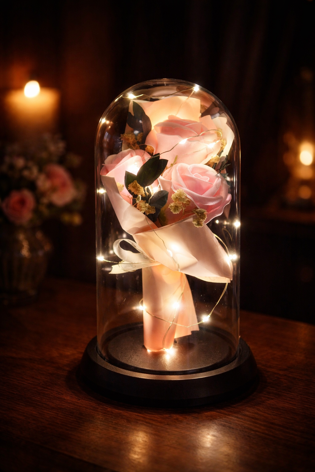 Buchet în Cupolă de Sticlă cu Lumini LED